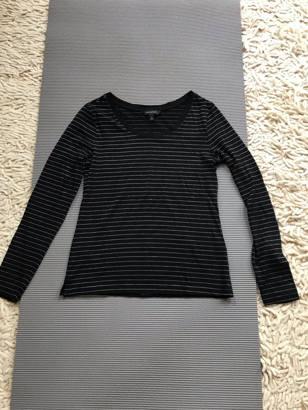 Black Long-Sleeve Striped Scoop Neck Women's Top